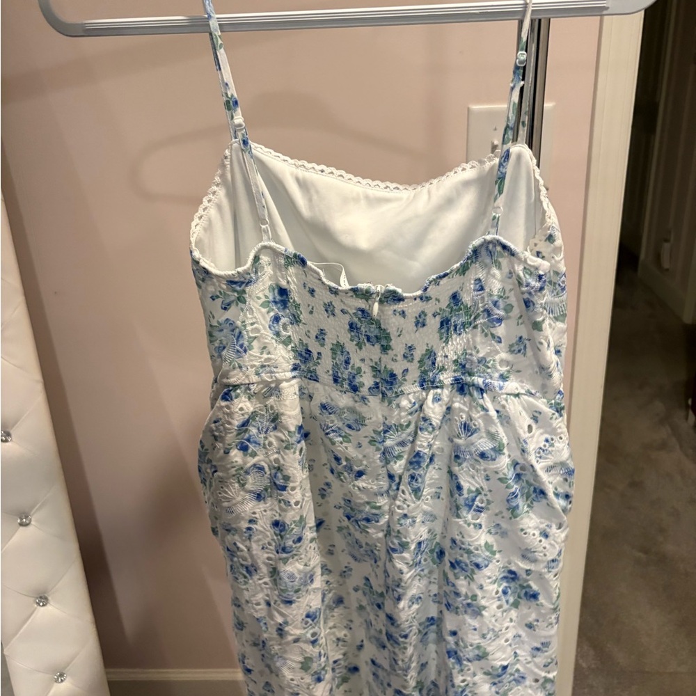 Altard State White Dress with Blue Floral Print Spaghetti Straps - Picture 2 of 3